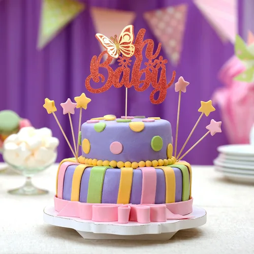 Miniatura 4 de Gyufise 1 pieza de mariposa Oh Baby Cake Topper Glitter Baby Shower Butterfly Cake Pick para revelación de género Baby Shower Niños fiesta de Rojo