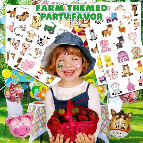 Miniatura 2 de 96 tatuajes temporales de animales de granja brillantes Pegatinas luminosas de tractor de granja para niños, recuerdos y decoraciones de fiesta