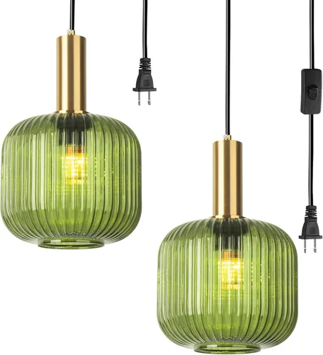 Miniatura 13 de Moderna lámpara colgante con enchufe de mediados de siglo, lámpara colgante de vidrio lechoso, lámpara colgante enchufable con luz de techo