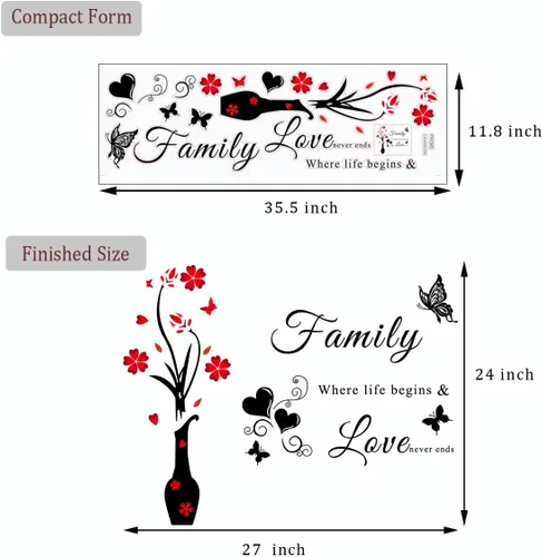 Miniatura 7 de Calcomanías de pared con citas de letras familiares, jarrones y murales extraíbles para sala de estar, dormitorio, fondo de sofá y pared de TV