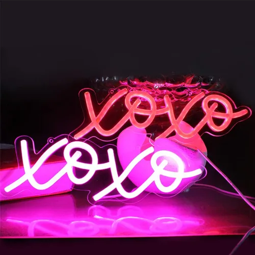 Miniatura 4 de XOXO - Letrero de luz LED de neón rosa para el día de San Valentín para pared de dormitorio, luces de neón para decoración de pared, letrero Xoxo