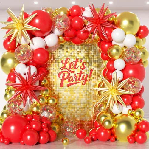 Miniatura 11 de Kit de arco de guirnalda de globos rojos y dorados de 153 unidades con estrellas - 22/18/12/10/5 pulgadas, globos de látex de diferentes tamaños