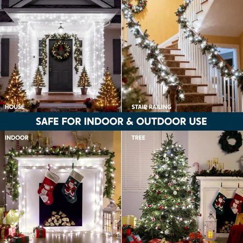 Miniatura 8 de JOYIN 200 luces LED de Navidad multicolor, 8 modos de luces de árbol de Navidad enchufables, luces parpadeantes de hadas conectables de 66 pies