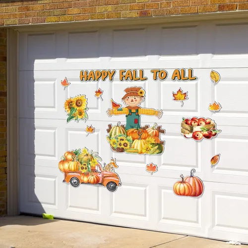 Miniatura 2 de Peryiter 17 imanes para puerta de garaje, imanes de otoño, decoración de puerta de garaje, imán de otoño con girasoles, pavo, camión, calabazas