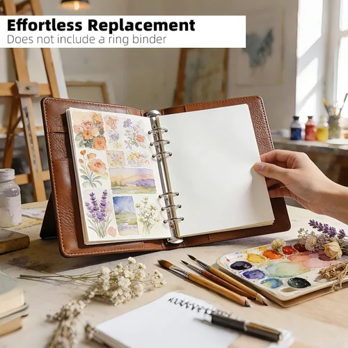 Miniatura 9 de Vienrose Papel de acuarela de 8.5 x 5.5 pulgadas a granel, 12 hojas de papel de acuarela con agujeros para carpetas de 3 anillas, cuadernos