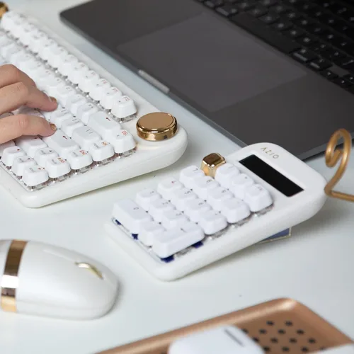 Miniatura 6 de AZIO IZO Calculadora mecánica inalámbrica y teclado numérico (Blanco/Oro) - Bluetooth 5.0 y USB, interruptor mecánico Gateron-Azul, 9 modos