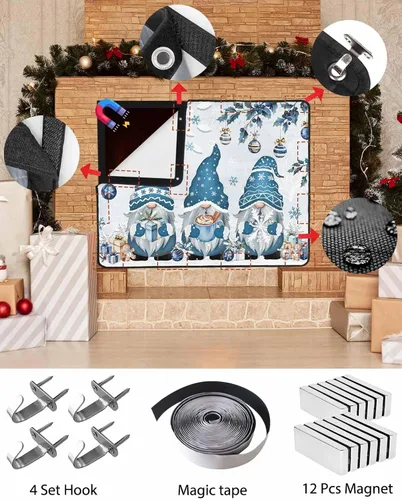 Miniatura 63 de Cubierta magnética azul para chimenea, detiene la pérdida de calor, pantalla de chimenea para interiores, bolas de gnomos de Navidad, árbol de copo