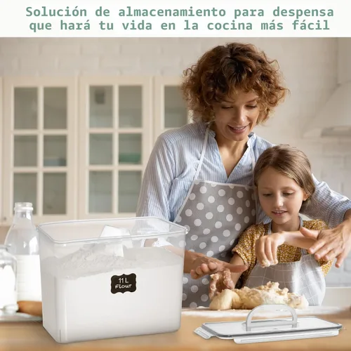 Miniatura 8 de Shazo 2 PC (3.0 gal 11 L) recipientes de almacenamiento de harina y azúcar con asa de transporte fácil - recipientes de almacenamiento