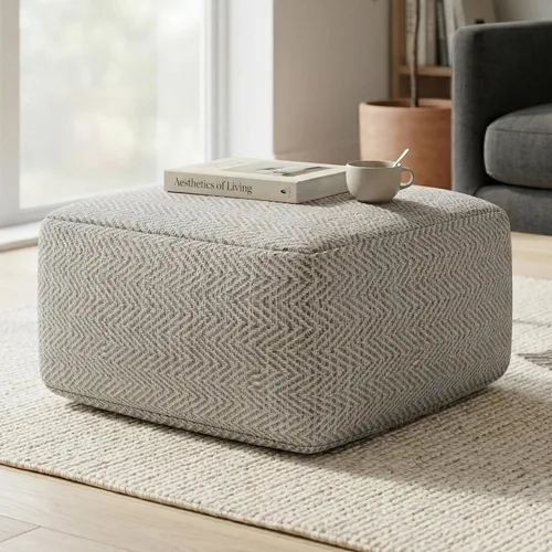 Miniatura 2 de SIMPLIHOME Nate - Puf cuadrado – Otomano tapizado de algodón tejido a mano de 20 pulgadas de ancho en mezcla gris estampada, taburete bohemio