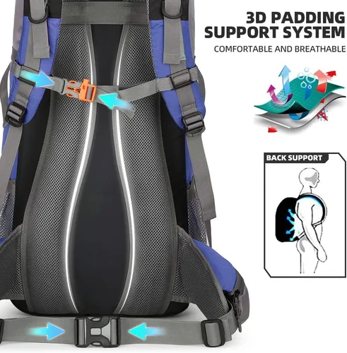 Miniatura 5 de King'sGuard Mochila de senderismo de 70L con cubierta de lluvia, mochila de viaje impermeable ligera para acampar, mochila grande Azul (deepblue)