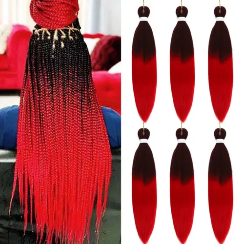 Miniatura 17 de Cabello Trenzado Ombré Pre-Estirado 26 Pulgadas Ombré Marrón 8 Paquetes/Lote Trenza Fijación con Agua Caliente Cabello Sintético Profesional