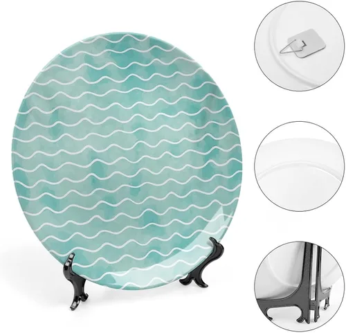 Miniatura 4 de XISUNYA Plato decorativo de 6 pulgadas, plato de cena náutico, suave color pastel con patrón de olas del mar del océano, placa de exhibición