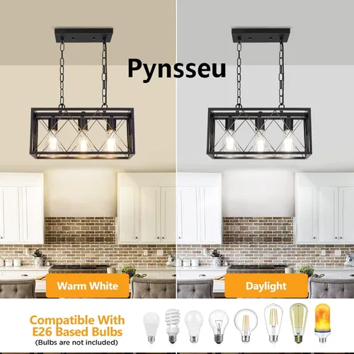 Miniatura 3 de Pynsseu - Iluminación colgante para isla de cocina industrial, rectangular, estilo vintage rústico, lámpara colgante de 3 luces, para cocinas
