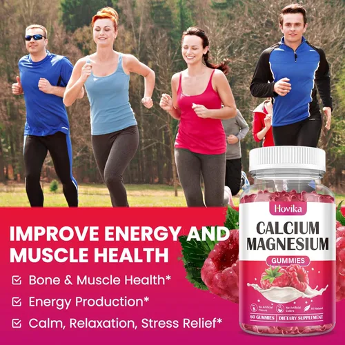 Miniatura 5 de Gomitas de calcio y magnesio y zinc, proporción 2:1 de calcio y magnesio con vitamina D3, K2, B6, B12 para fuerza ósea, función muscular y salud