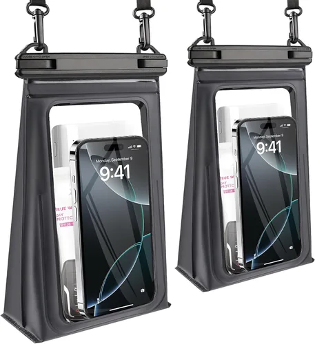 PEDVSTY Paquete de 2 bolsas grandes flotantes impermeables para teléfono, bolsa IPX8 a prueba de agua para playa, natación, vacaciones, negro de