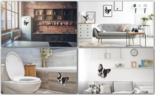 Miniatura 4 de Winston & Bear Calcomanías 3D para perros, paquete de 2 unidades, calcomanías de bulldog francés blanco y negro para pared, nevera, inodoro y más
