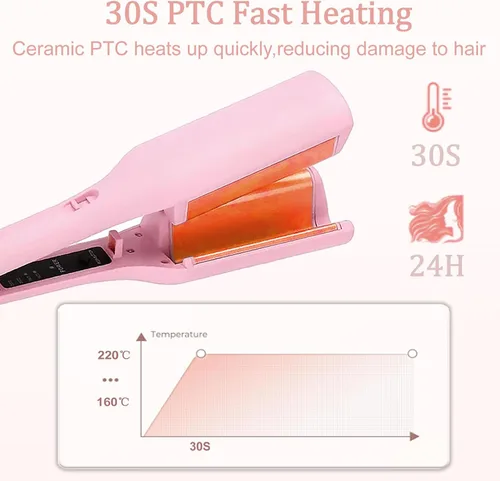 Miniatura 4 de Rizador Waver, 4 herramientas de pelo de temperatura ajustable con 2 barriles de cerámica, anti-quemaduras, calentamiento rápido 15S, plancha de Rosa