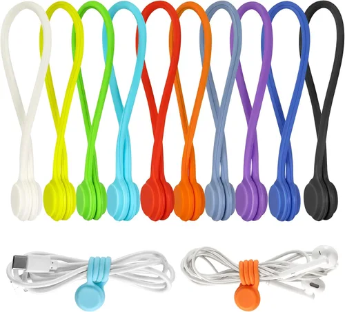 Miniatura 8 de 10 bridas magnéticas reutilizables, organizador de cables magnético de 4.3 pulgadas, lazos de silicona con imán fuerte para oficina, escuela, hogar