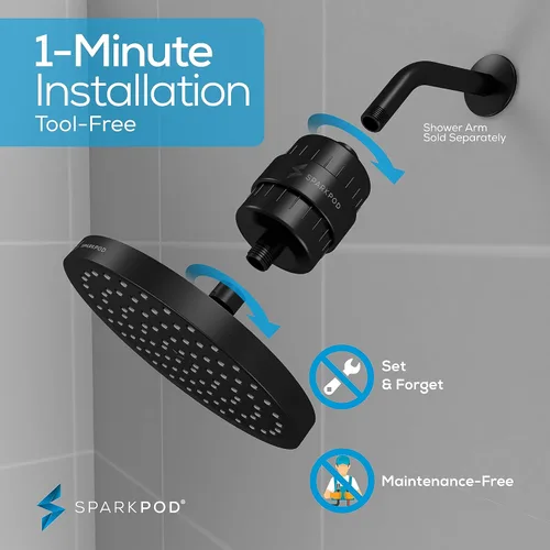 Miniatura 71 de SparkPod Juego de cabezal de ducha filtrado de lujo de 23 etapas, reduce el cloro y los metales pesados, filtro de regadera de alta presión