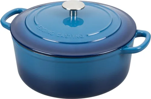 Miniatura 2 de EDGING CASTING Olla holandesa de hierro fundido esmaltado con tapa para cocinar, hornear pan, horno de pan, 5.5 cuartos, azul lago