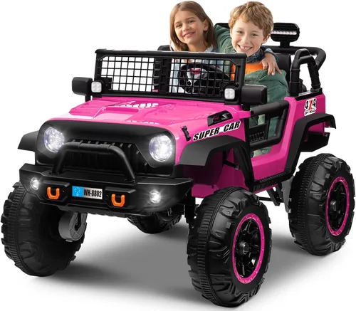 OTTARO Autos de paseo conmutables de 24 V, 4 WD/2WD, camión eléctrico para niños de 2 plazas con asiento de 20 pulgadas, motores de 4 x 100 W, 4