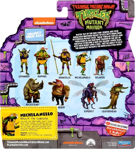 Miniatura 8 de Teenage Mutant Ninja Tortugas: Mutant Mayhem 4.25" Michelangelo Figura de acción básica por Playmates Toys