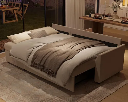 Miniatura 4 de AMERLIFE Sofá cama, sofá cama 2 en 1 con diván de almacenamiento, sofá extraíble para sala de estar de apartamento, color beige lino