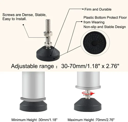 Miniatura 4 de uxcell M10 x 1.969 x 1.969 in Máquina niveladora de pie nivelador ajustable pierna antideslizante protector de piso para fábrica 4