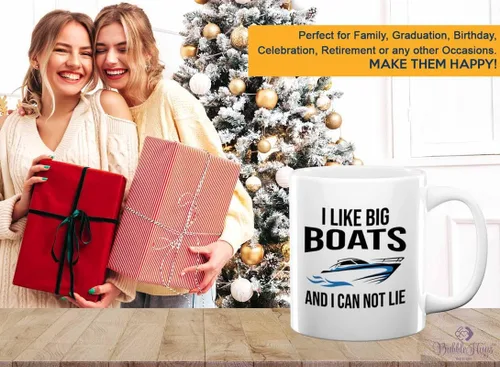 Miniatura 6 de Taza de café Boat Lover de 11 onzas, color blanco, con texto en inglés "I like Big Boats" (I like Big Boats), para amantes del lago, amante del mar
