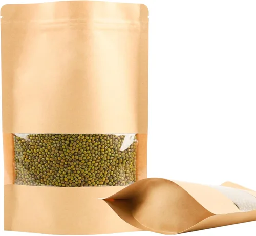 100 bolsas resellables para almacenamiento de alimentos, bolsas de papel de estraza reutilizables para dulces, galletas, bolsas de papel kraft con