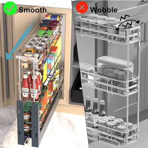 Miniatura 8 de JOWBOOW Organizador de especias extraíble para armario estrecho (10.6 cm de ancho X 49.5 cm de profundidad), organizador de gabinete de 3 niveles