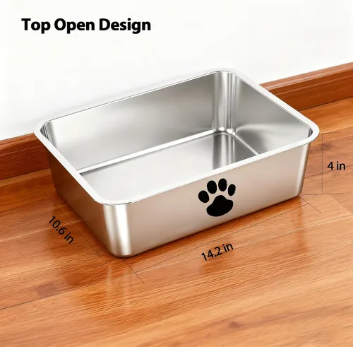 Miniatura 3 de Caja de arena de acero inoxidable para gatos, pequeña bandeja de arena de metal para gatitos, bandeja de arena para interiores, suministros