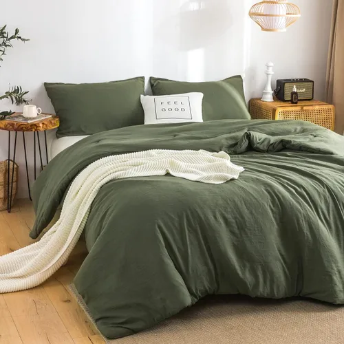 Miniatura 7 de COTTEBED Juego de edredón ultrasuave para cama King, para uso en todas las estaciones, peso ligero con microfibra de algodón lavado cálida y Verde