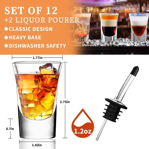 Miniatura 2 de SuproBarware Juego de 12 vasos de chupito a granel de 1.2 onzas con base pesada, ideal para tequila, vodka, licor