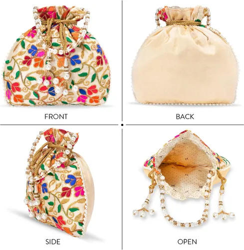 Miniatura 4 de Bolso de mano étnico de seda con perlas Batwa con asa para mujer