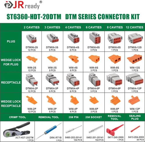 Miniatura 3 de JRready ST6360 Kit de conectores Deutsch, conector DTM 2 3 4 6 8 12 pines, herramienta de engarce Deutsch, contactos sólidos 20-22 AWG, 10 piezas