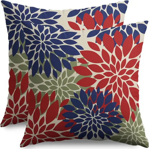 Miniatura 44 de Fundas de Almohada Azul Aguamarina 16X16 Pulgadas Juego de 2, Flores de Dalia Primavera Verano Floral Crema Fundas de Almohada Decorativas