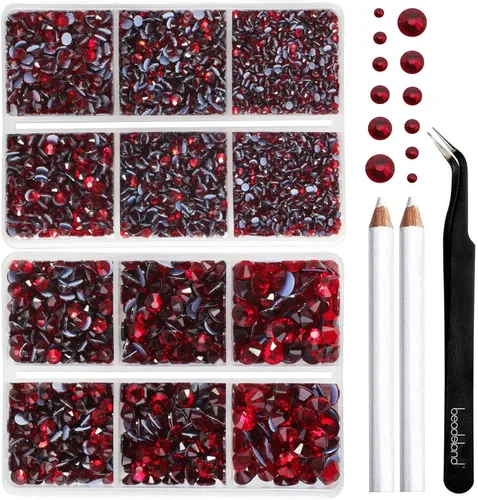 Miniatura 22 de BEADSLAND Hotfix - 6080 diamantes de imitación azul oscuro para ropa y manualidades, mezclados en 6 tamaños con kit de lápiz de cera y pinzas, Zafiro