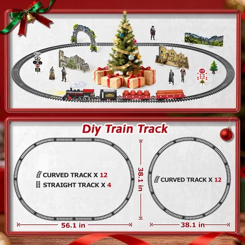 Miniatura 5 de Tren de Navidad, juego de tren para niños de 4 a 8 años, juegos de tren de Navidad para alrededor del árbol, juguetes eléctricos con humo, luces