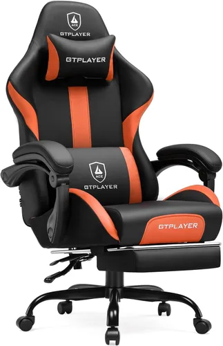 Miniatura 15 de GTPLAYER Silla de juegos con cojín de resorte de bolsillo, silla de oficina de cuero con respaldo alto ergonómico y soporte lumbar para aliviar