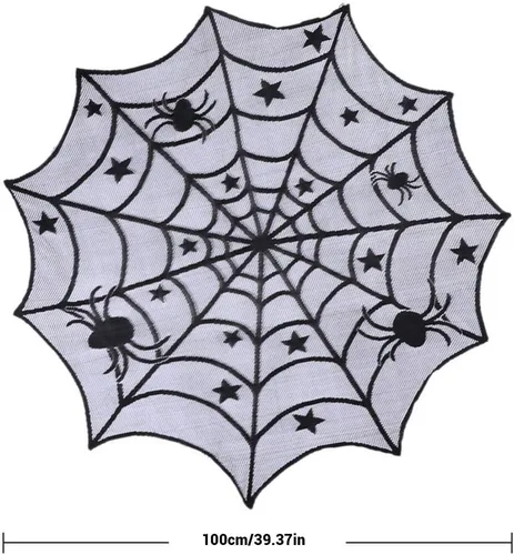 Miniatura 3 de Camino de mesa de Halloween, mantel redondo de encaje de araña de 40 pulgadas, mantel de Halloween para cena de Halloween (negro)