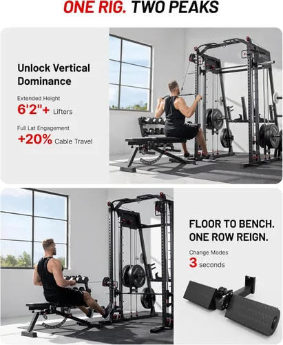 Miniatura 5 de Mikolo M4 2.0 Standard/Ultra/Elite Smith Machine, estante para sentadillas de 2200 libras con sistema LAT-Pull Down y máquina cruzada de cables
