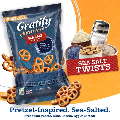 Miniatura 3 de Gratify Pretzel Sea Salt Twists – Patatas fritas de pretzel veganas y sin gluten, bolsas individuales, aperitivos horneados saludables al horno