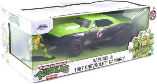 Miniatura 7 de Teenage Mutant Ninja Turtles 1:24 1967 Chevy Camaro - Coche fundido a presión y figura de Rafael de 2.75 pulgadas, juguetes para niños y adultos