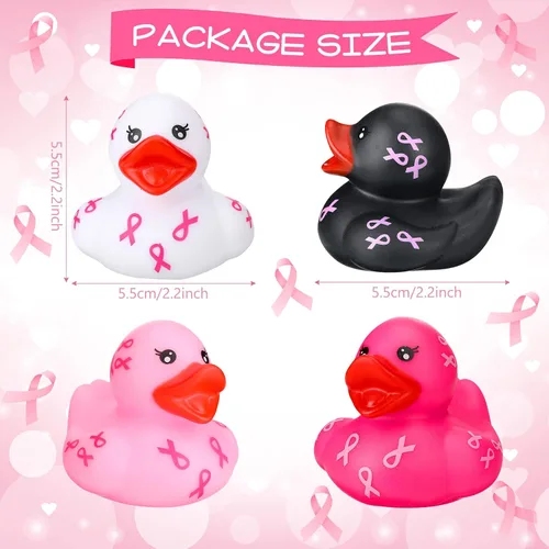 Miniatura 3 de Honoson 12 piezas de patos de goma con cinta rosa sobre el cáncer de mama, mini patos de goma para concientización sobre el cáncer de mama, regalos