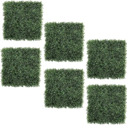 6 paneles artificiales de boj de 20 x 20 pulgadas, plantas de seto topiario con protección UV, tapetes de pared de césped sintético para exteriores,