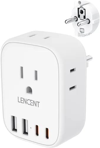 Miniatura 19 de LENCENT - Adaptador de enchufe de viaje europeo, enchufe plegable tipo C de Estados Unidos a Europa con 4 tomas, 4 puertos USB (2 USB C), adaptador