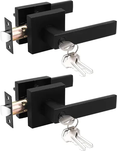 Probrico Paquete de 2 Palancas de Puerta de Entrada con Cerradura y Llave, Manijas de Puerta de Entrada para Oficina y Puerta Principal, Pomos de