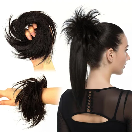 Miniatura 18 de HAIR COUTURE Avanti Moño desordenado - Pieza de extensión sintética instantánea, con pelo rizado ondulado postizo para mujeres