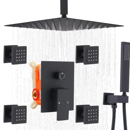 Miniatura 14 de Enga - Sistema de ducha con espray corporal, 12 pulgadas de sistema de cabezal de ducha de lluvia montado en la pared, sistema de chorros de ducha